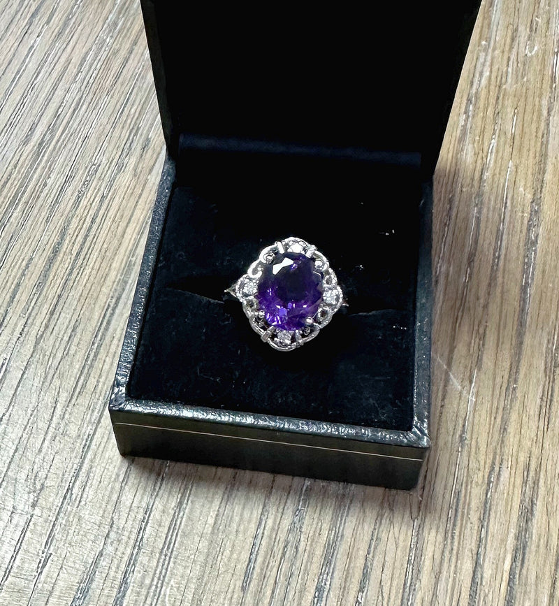 14K Amethyst Diamond Ring