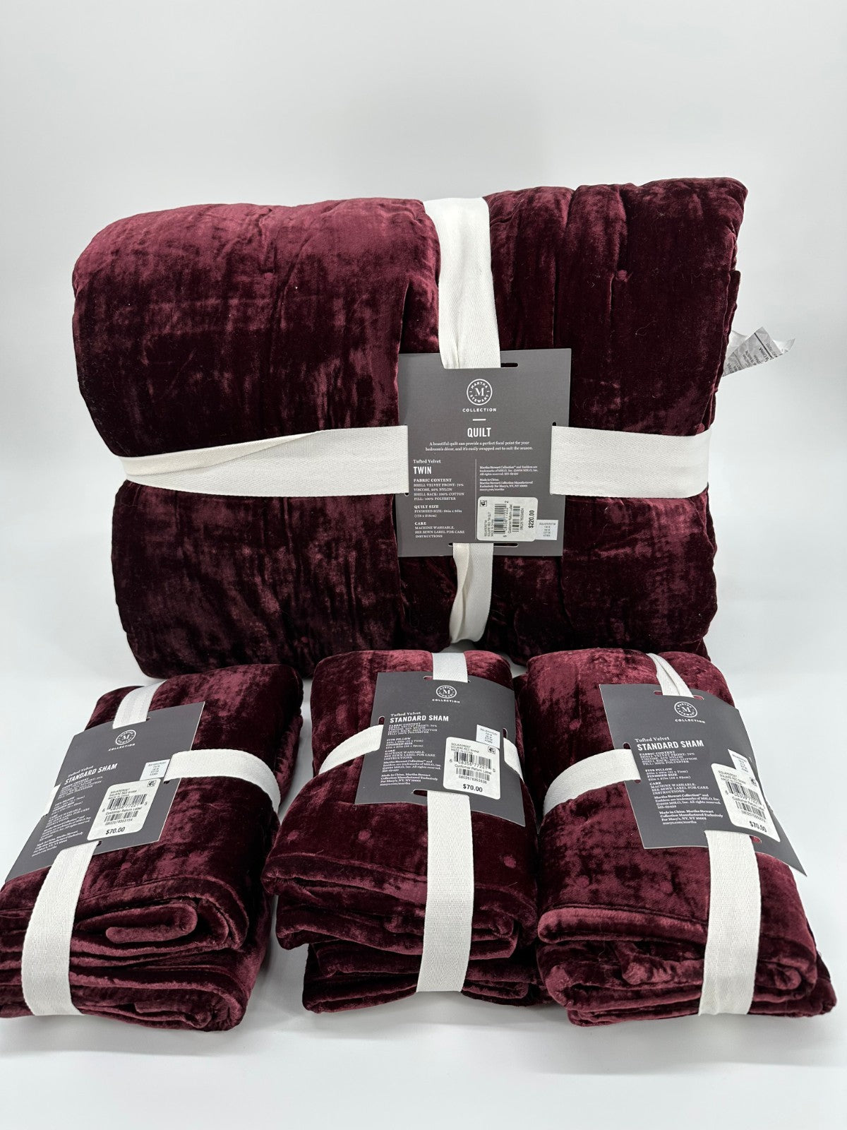 Martha Stewart Tufted Velvet Quilt Twin Size With 3 Pillow Shams