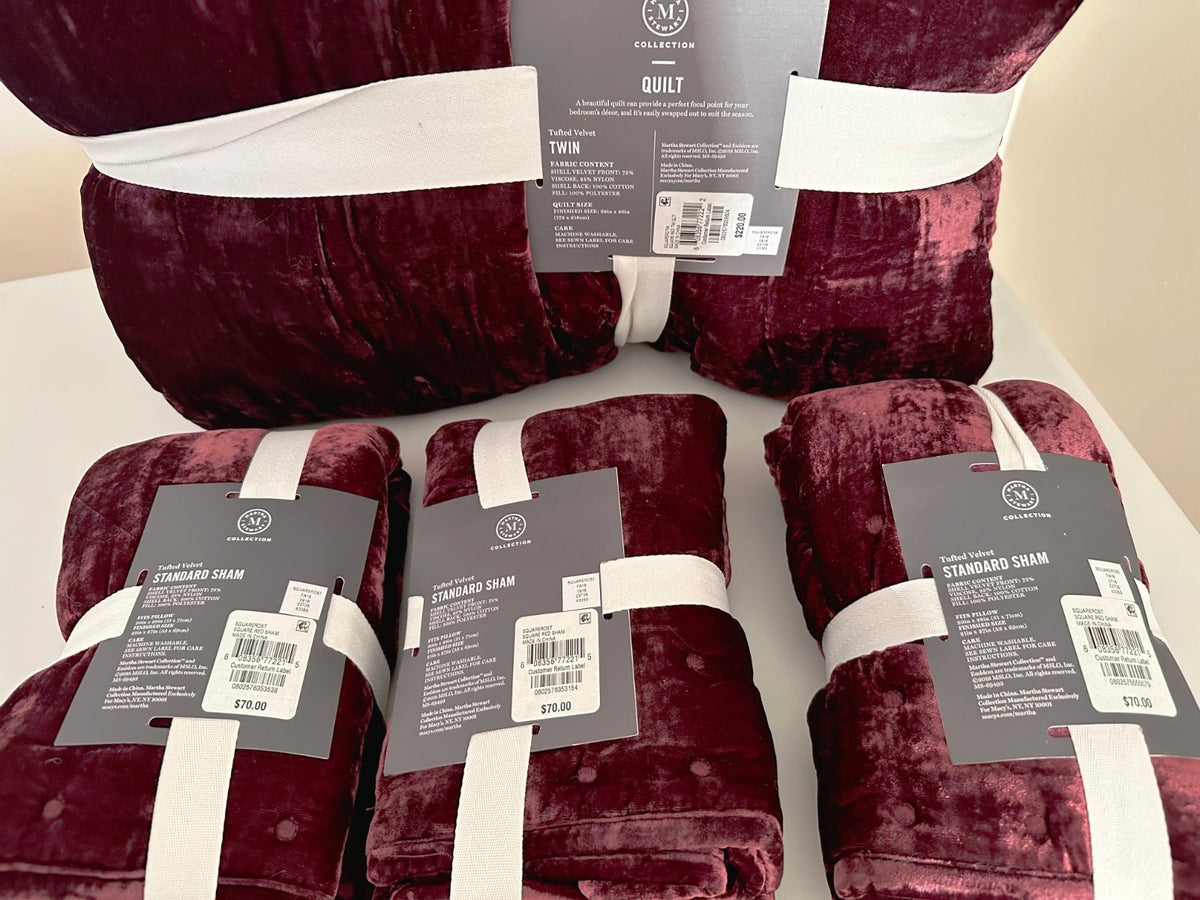 Martha Stewart Tufted Velvet Quilt Twin Size With 3 Pillow Shams