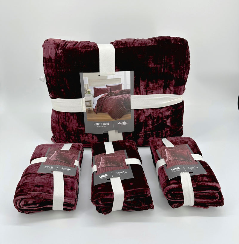 Martha Stewart Tufted Velvet Quilt Twin Size With 3 Pillow Shams