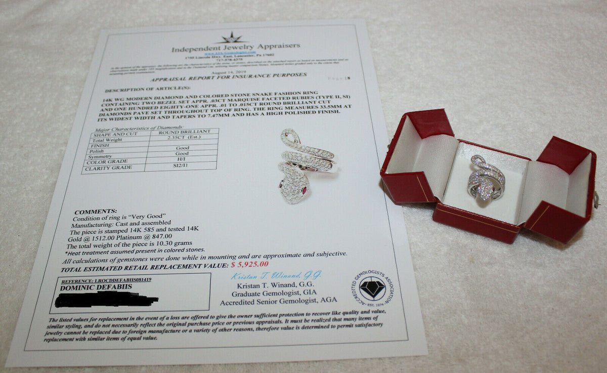 14K Diamond & Ruby Stone Snake Ring