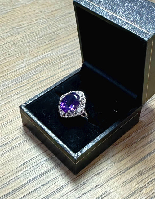 14K Amethyst Diamond Ring