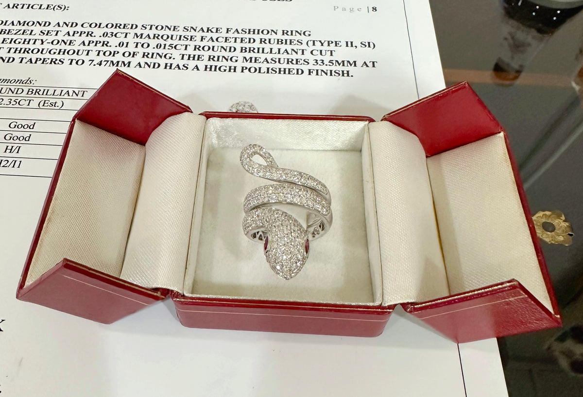 14K Diamond & Ruby Stone Snake Ring