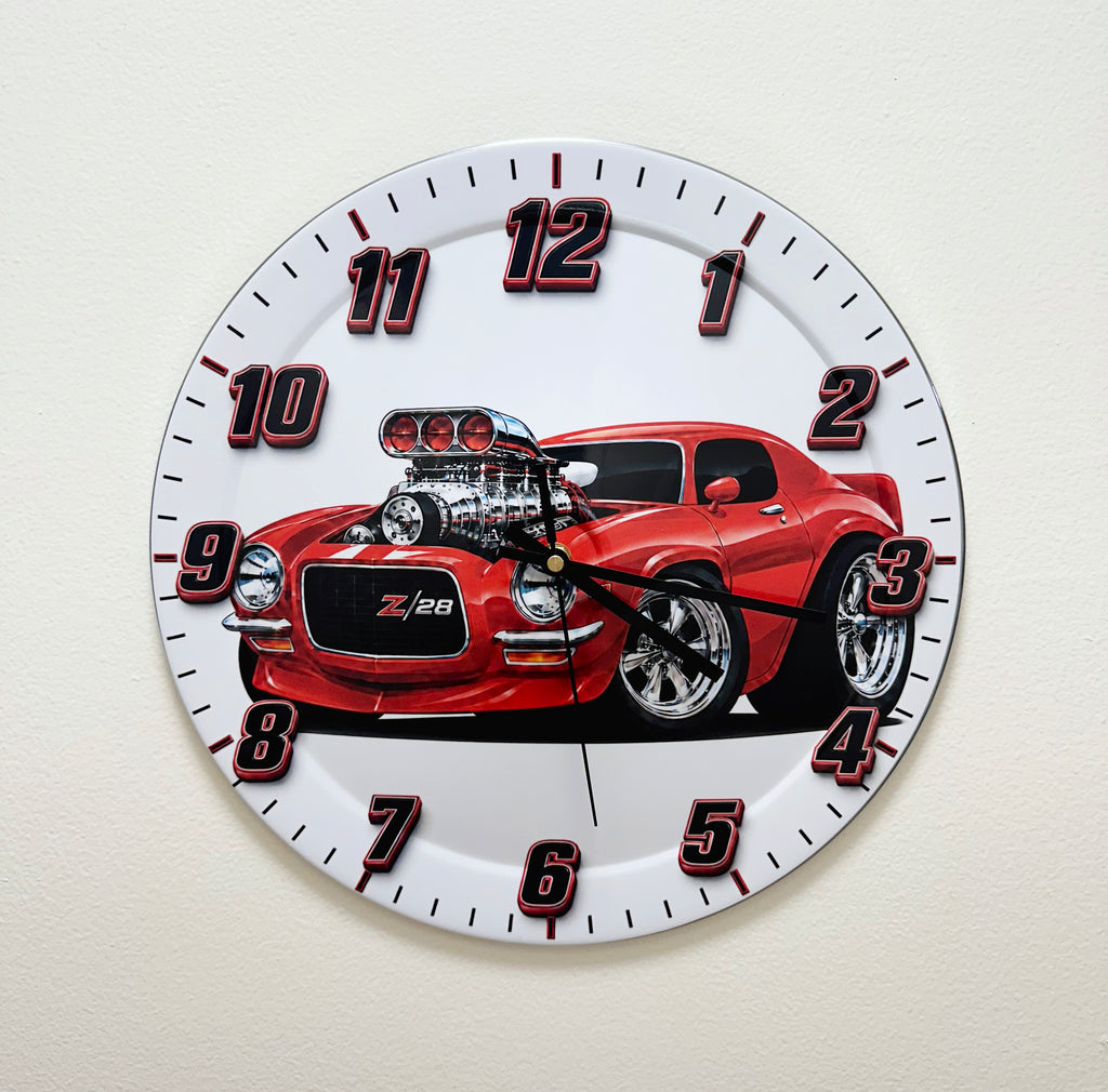 Wall Clock Silent Quartz Classic Muscle Car 1973 Camaro Home Decor, Garage, Office
