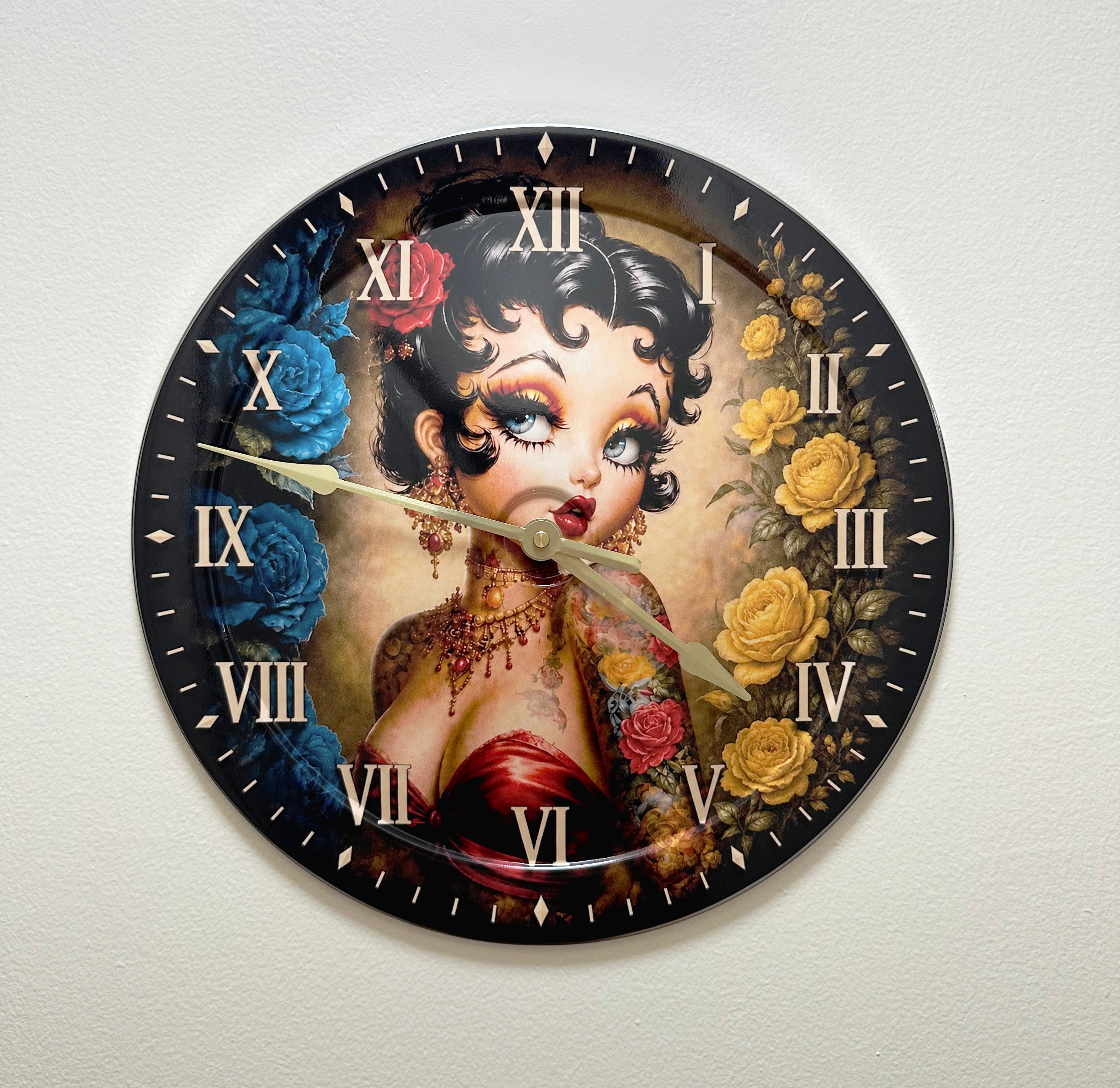 Wall Clock Silent Quartz Victorian Betty Boop Floral Home Decor Wall Clock