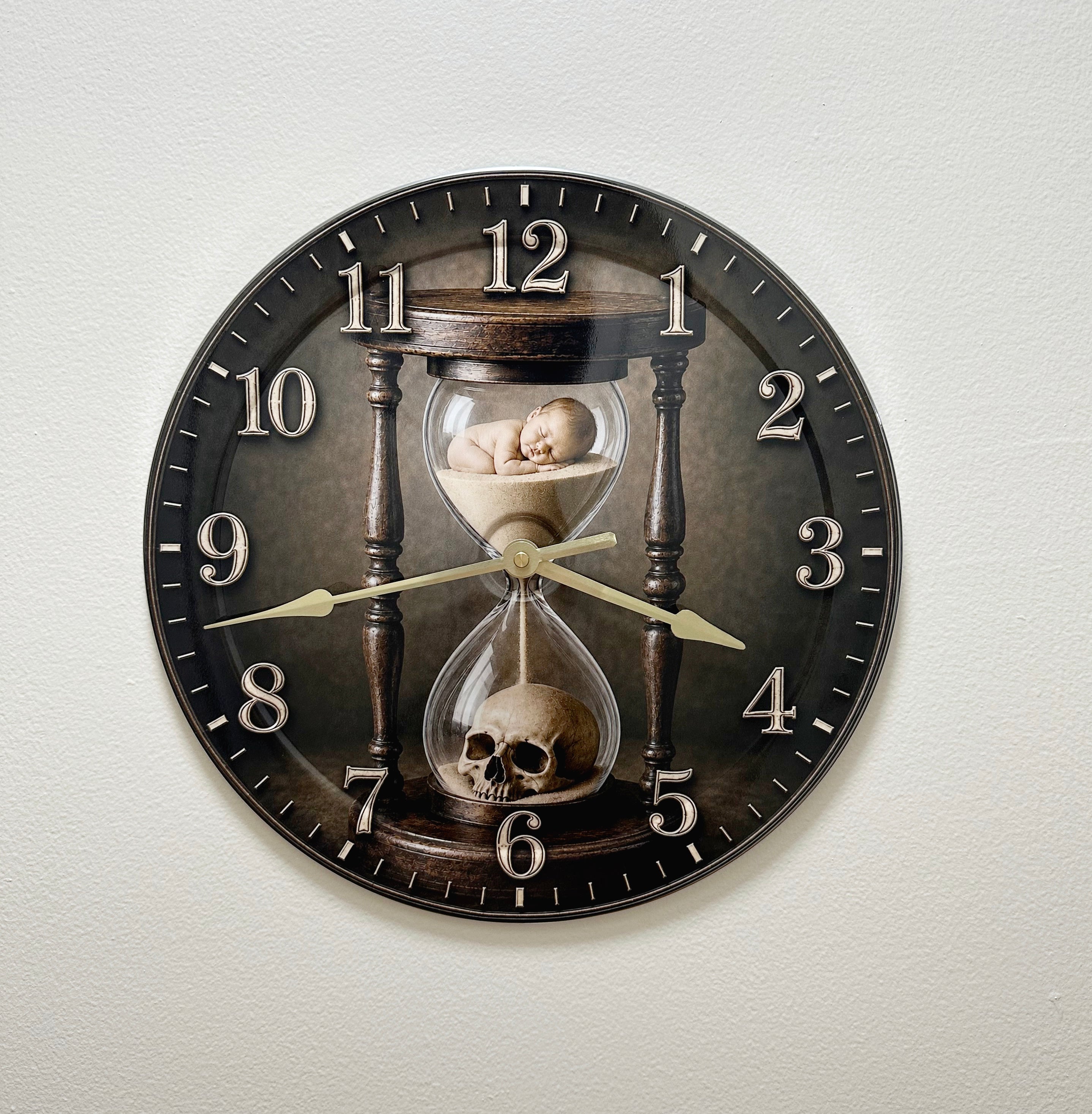 Wall Clock Silent Quartz Hour Glass Time Baby Skull Home Decor Wall Clock