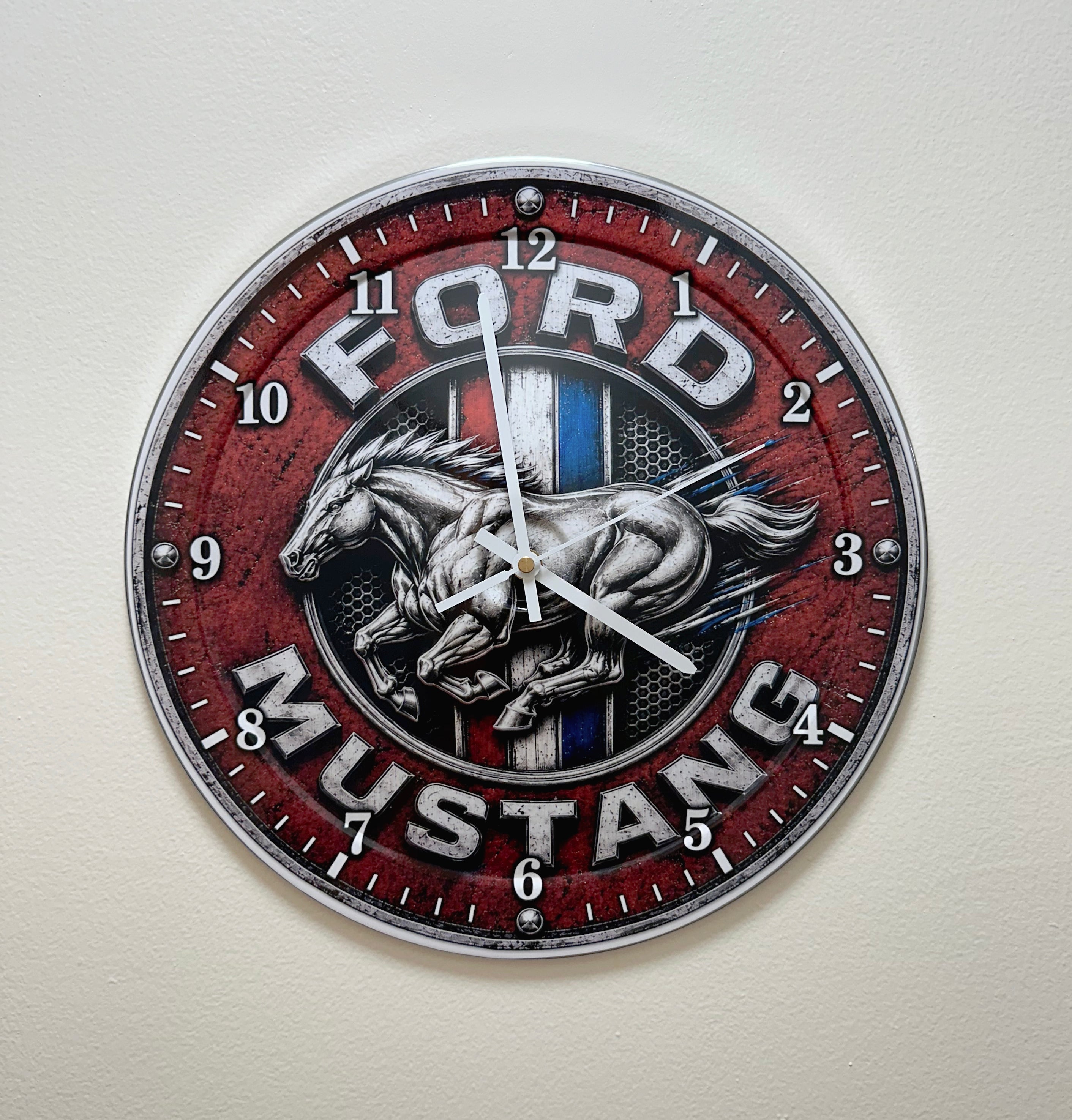 Wall Clock Silent Quartz Classic Muscle Car Ford Mustang Horse Home Decor Garage, Office