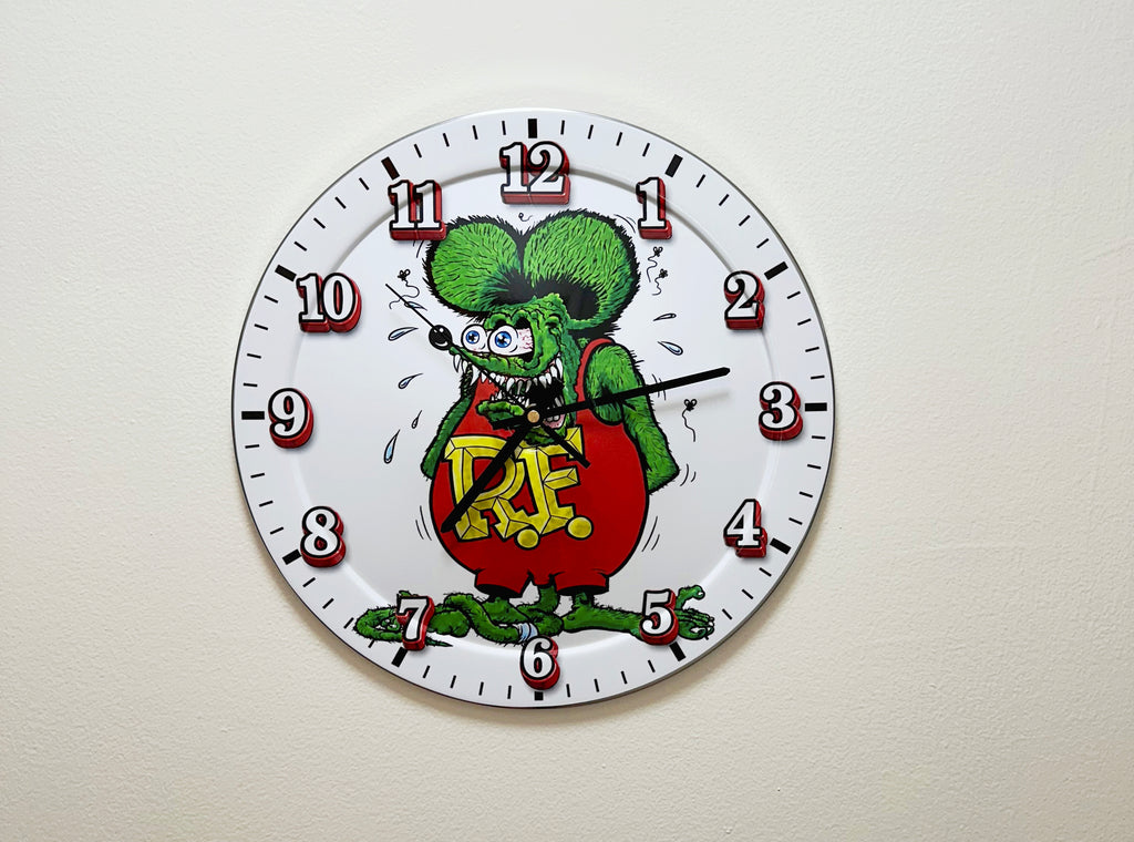 Wall Clock Quartz Classic Muscle Car Rat Fink Hot Rod, Home Decor Kitchen, Garage, Office