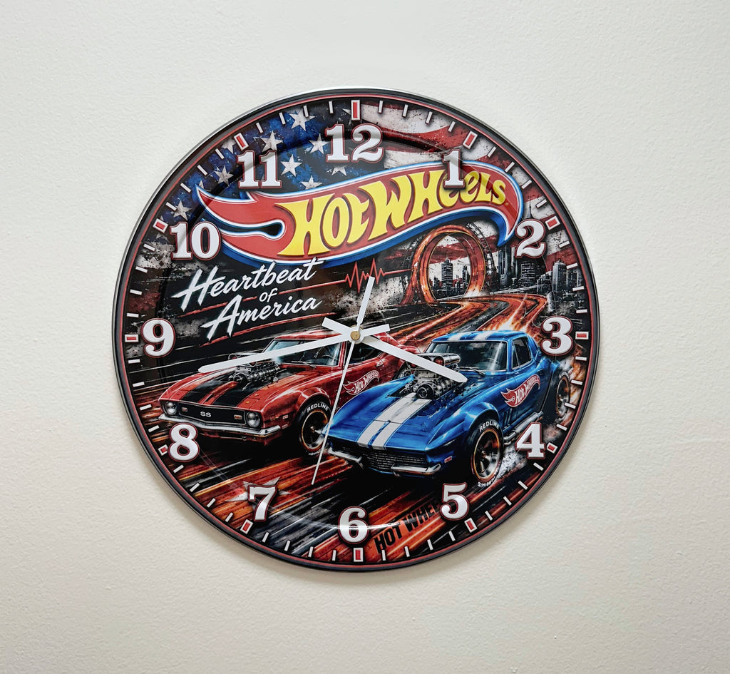 Wall Clock Silent Quartz Hot Wheels Classic Muscle Car Home Decor Garage, Kitchen, Office