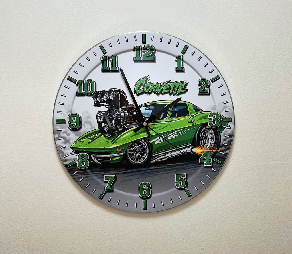 Wall Clock Silent Quartz Corvette Classic Muscle Car Home Decor Garage, Kitchen, Office