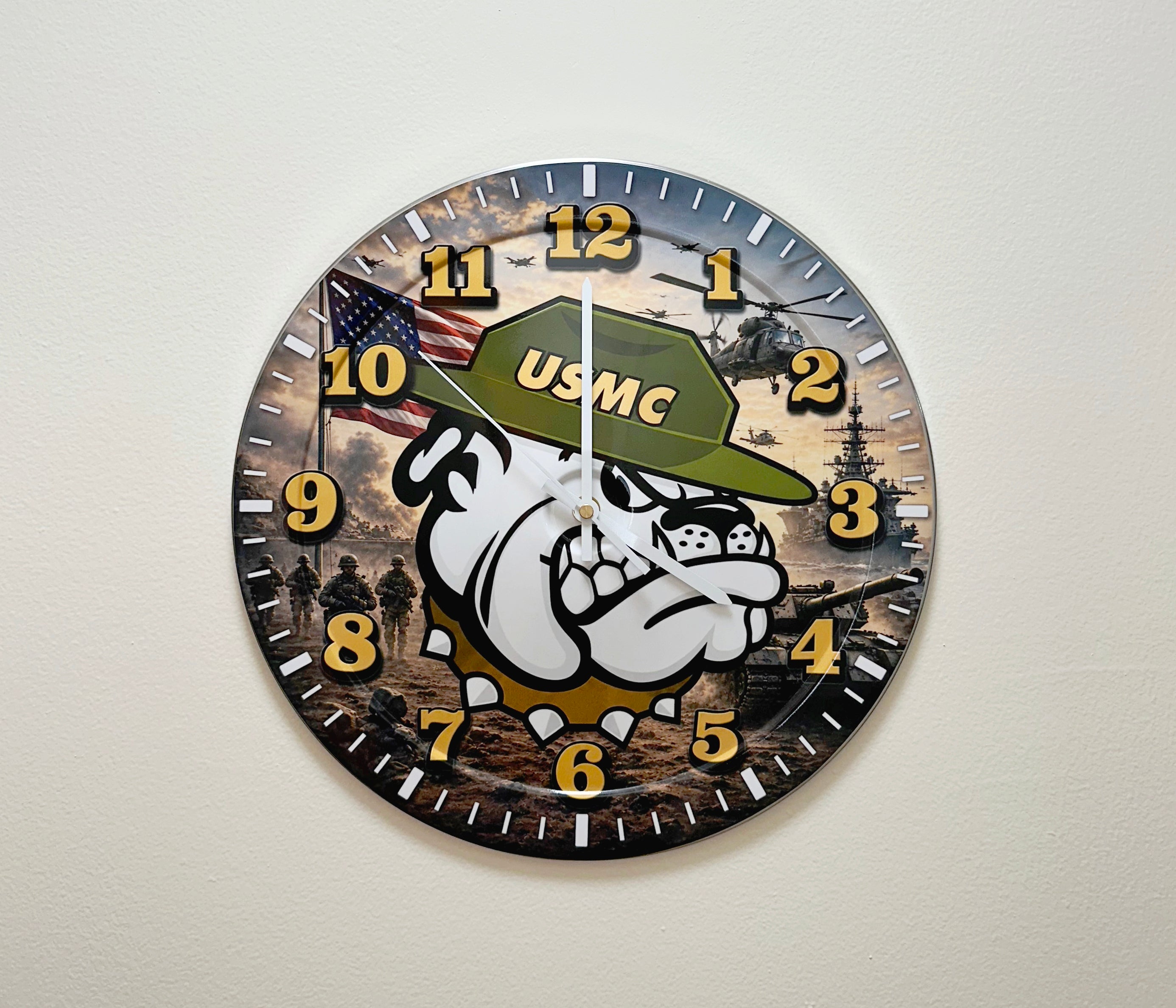 Wall Clock Silent Quartz Marine Bull Dog USMC Classic Muscle Car Garage, Office