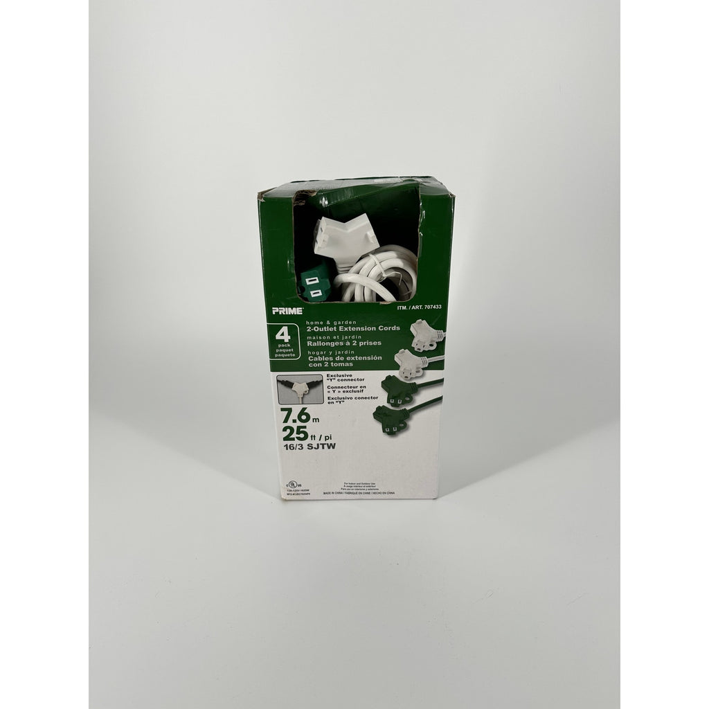 Prime Indoor Outdoor 25 Ft 2-Outlet Extension Cord Green 16/3 SJTW Grounded