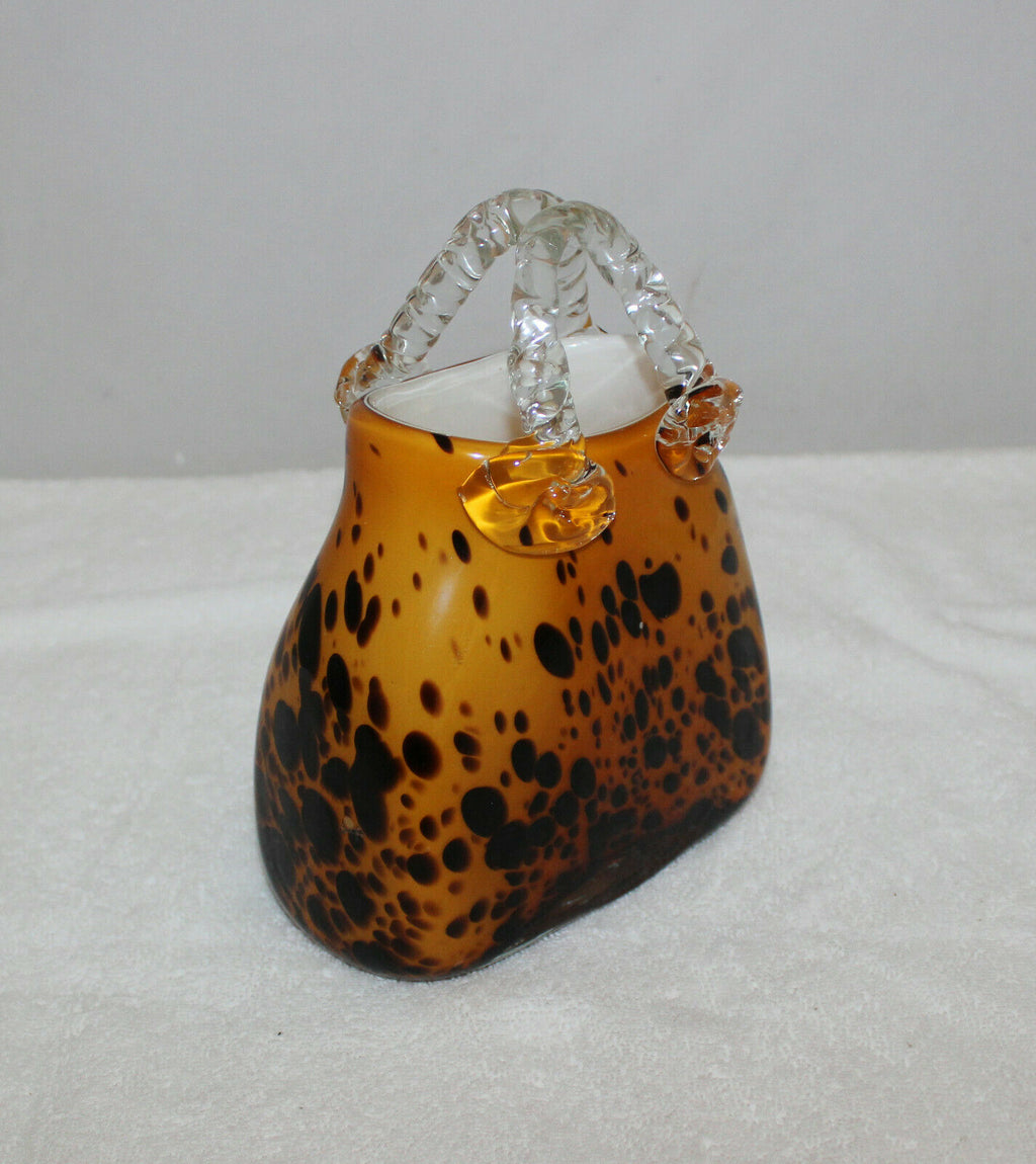 Murano Art Glass Leopard Hand Bag Vase