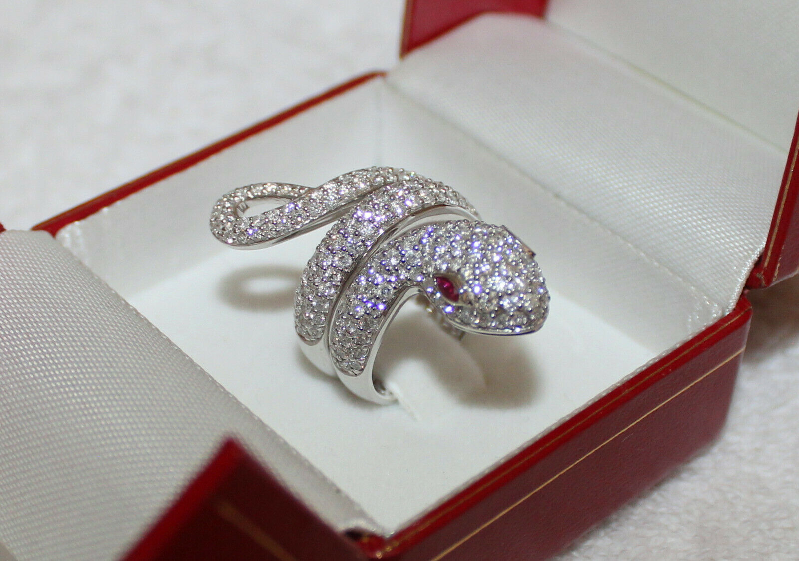 14K Diamond & Ruby Stone Snake Ring
