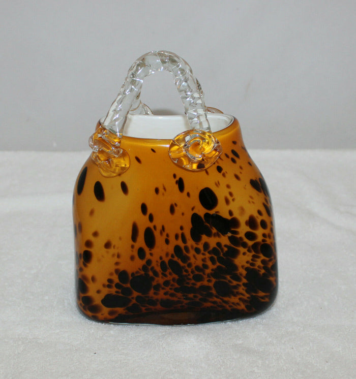 Murano Art Glass Leopard Hand Bag Vase